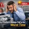 Professional office worker in a New Jersey office frustrated by a jammed printer during a critical deadline